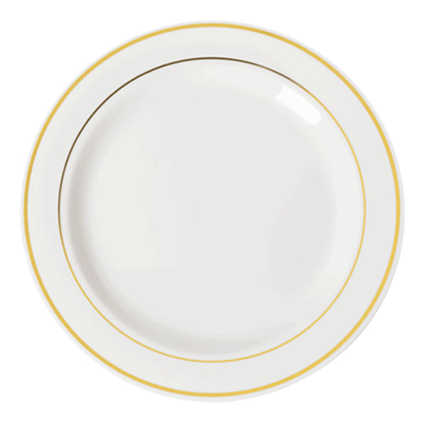 Case of 12 - 10.25" White & Gold Line Premium Plates - 10 ct.