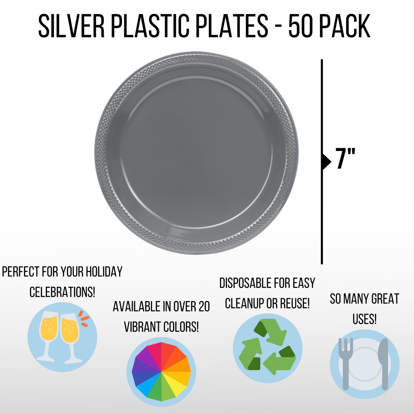 9 In. Silver Plastic Plates - 50 Ct.