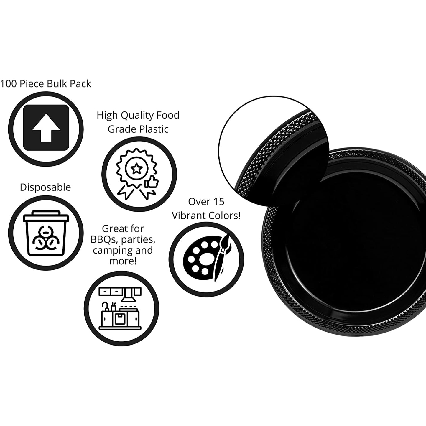 10 In. Black Plastic Plates - 50 Ct.
