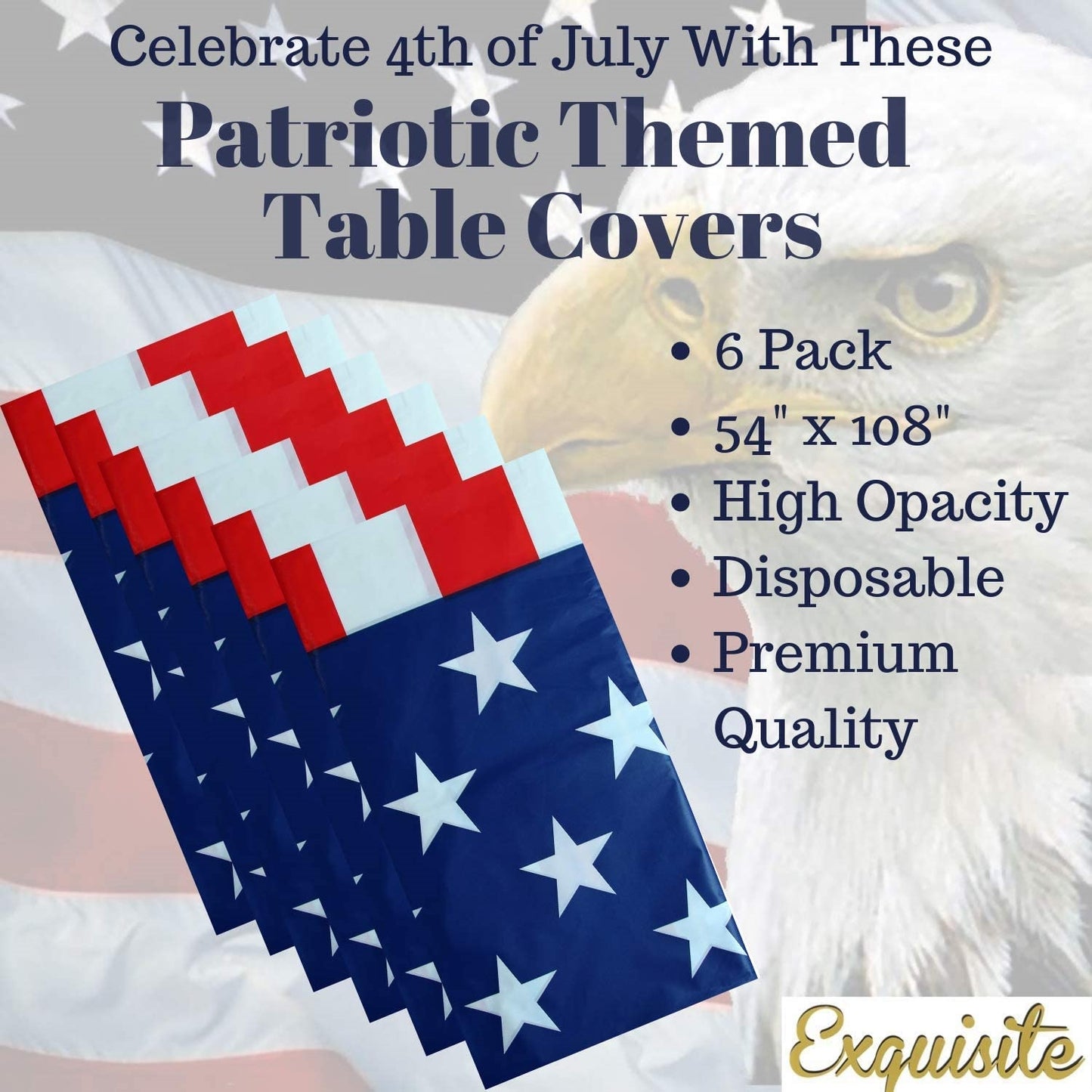 Exquisite Premium Plastic Tablecloth 54in. x 108in. Rectangle Table Cover - Patriotic