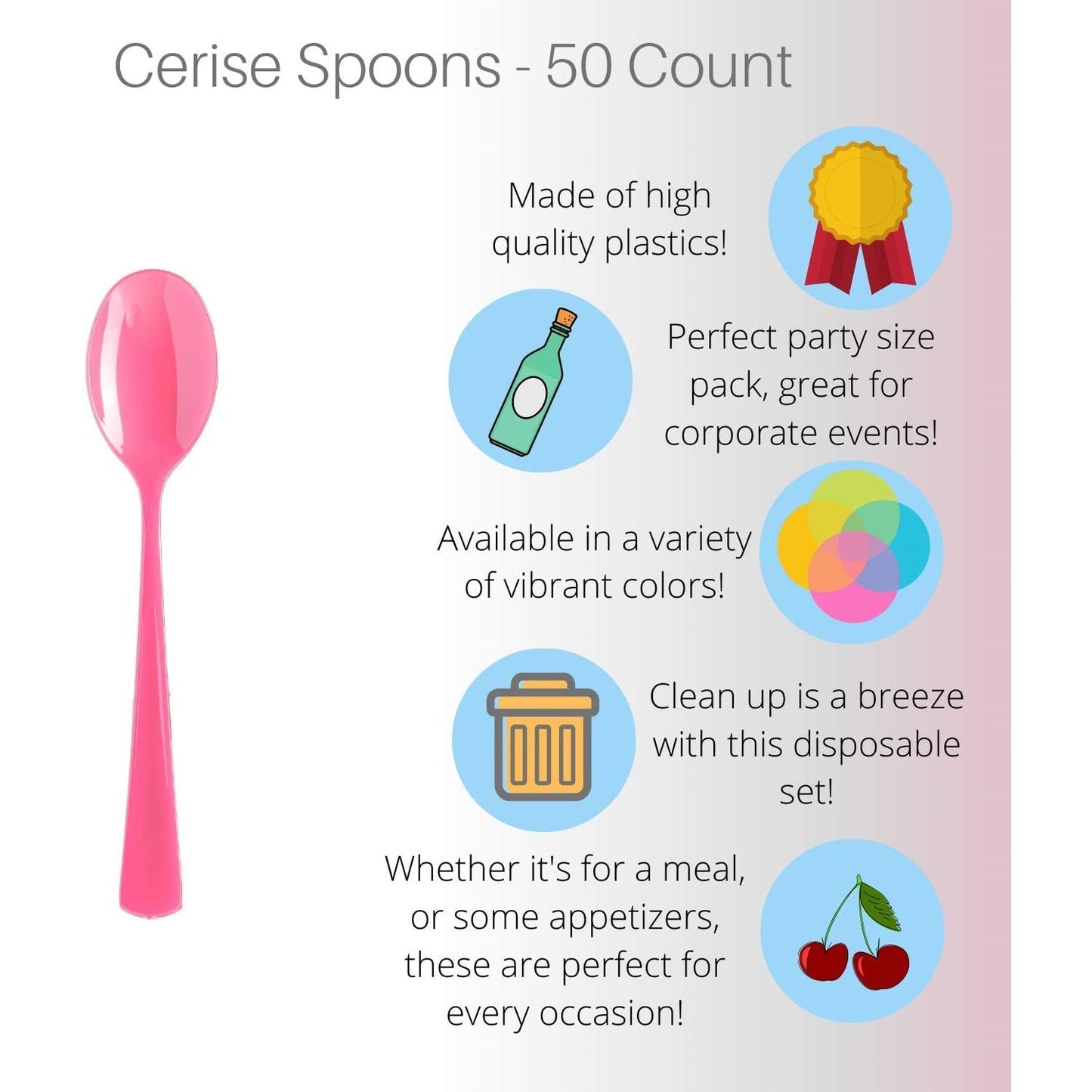 Heavy Duty Cerise Plastic Spoons - 50 Ct.
