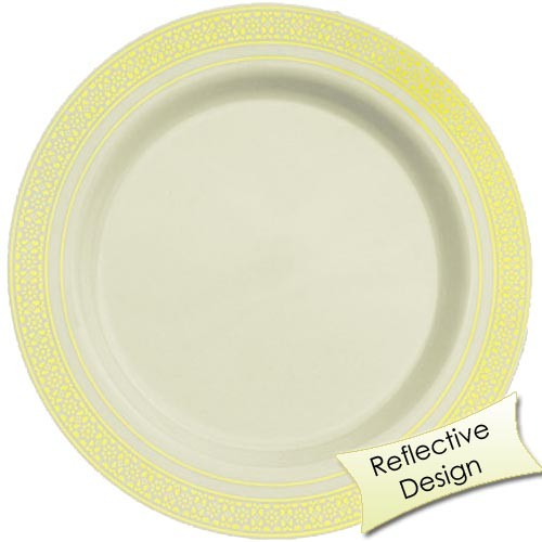 Mosaics Design- 10.25 Inch Cream/ Gold Plates (120)