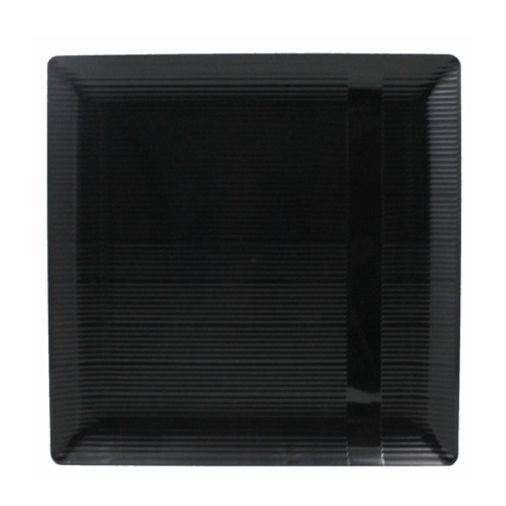 Case of 12 - Black 6.5" Zen Ridged Square Plastic Plates - 10 ct.