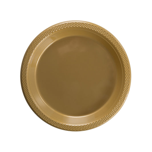 Case of 12 - 7" Plastic Plates 50 ct. - Gold