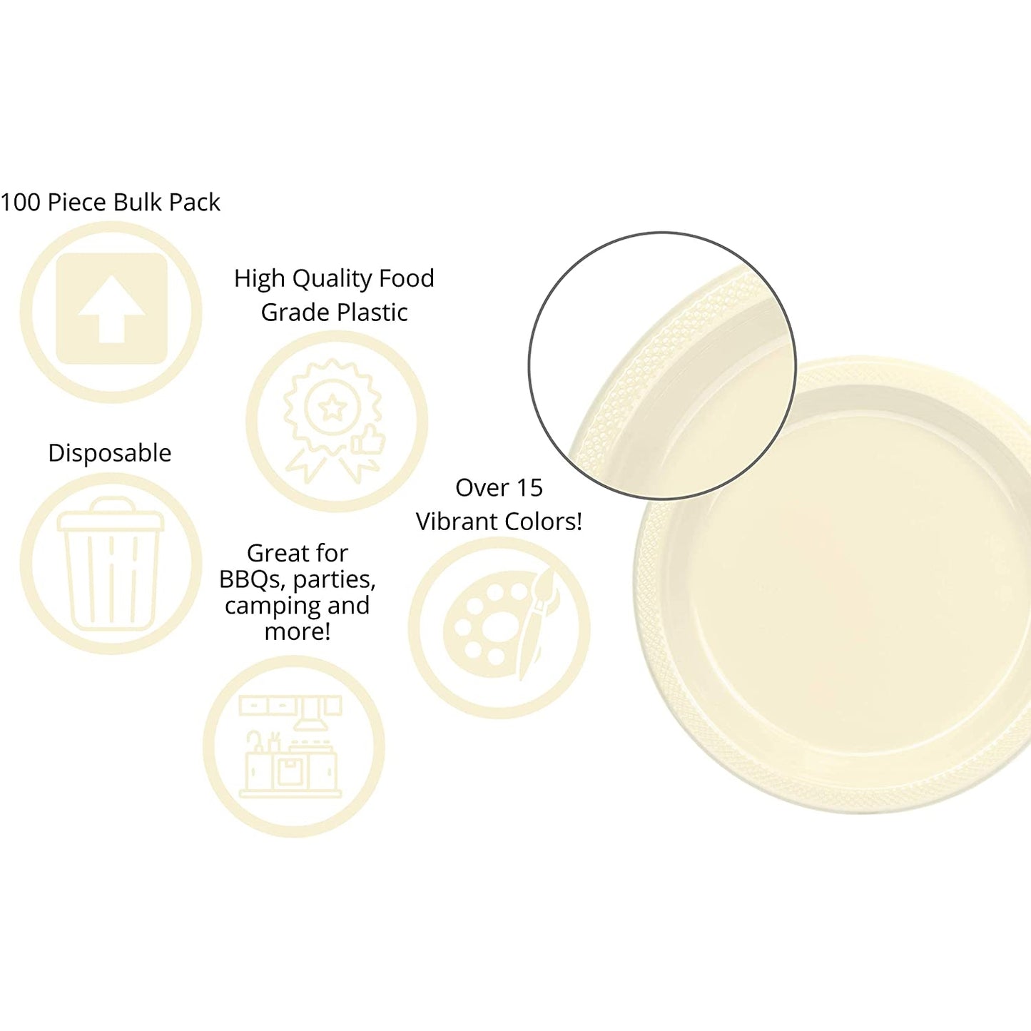 10 In. Ivory Plastic Plates - 50 Ct.