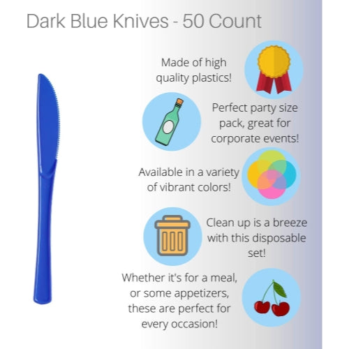 Heavy Duty Dark Blue Plastic Knives - 50 Ct.