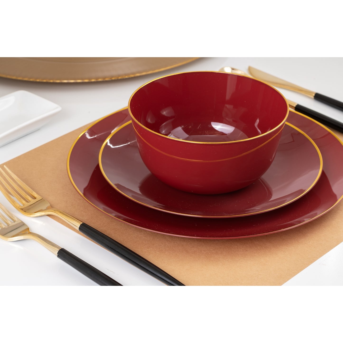 Case of 12 - Classic Burgundy Design Plastic Bowls - 10 Ct.
