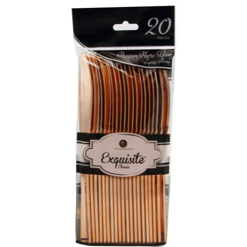 Case of 24 - Exquisite Classic Rose Gold Plastic Knives - 20 ct.