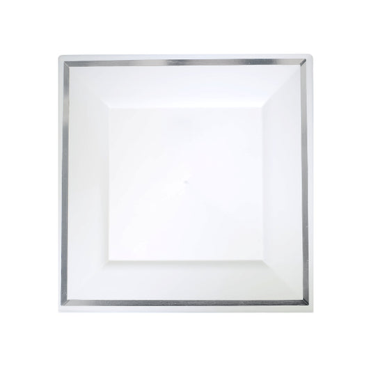 8 In. White/Silver Line Square Plates - 10 Ct. (120)