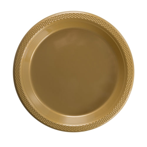 Case of 36 - 7 in. Plastic Plates 8 ct. - Gold