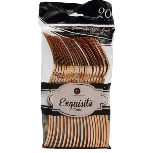 Case of 24 - Exquisite Classic Rose Gold Plastic Forks - 20 ct.