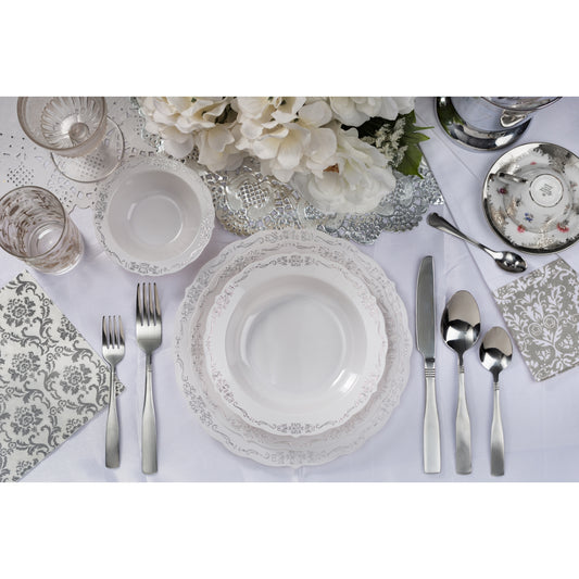 Case of 6 - 7.5" Gray / Silver Victorian Design Plates - 20 ct.