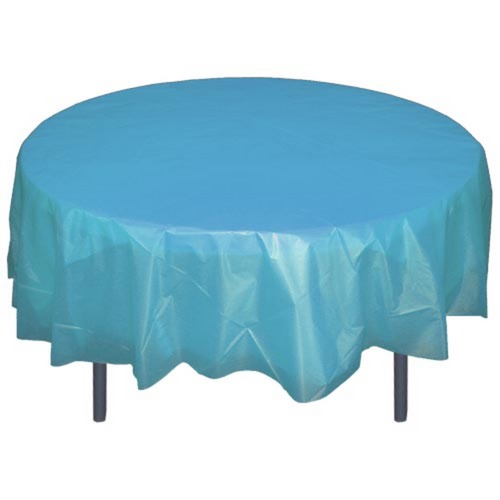 Sky Blue Plastic Tablecover 84" Round Case Of 96