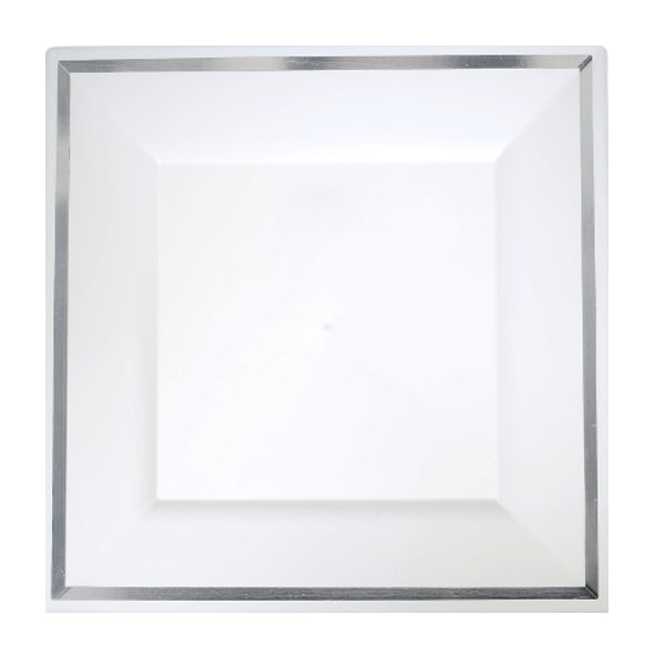 9.5 In. White/Silver Line Square Plates - 10 Ct. (120)