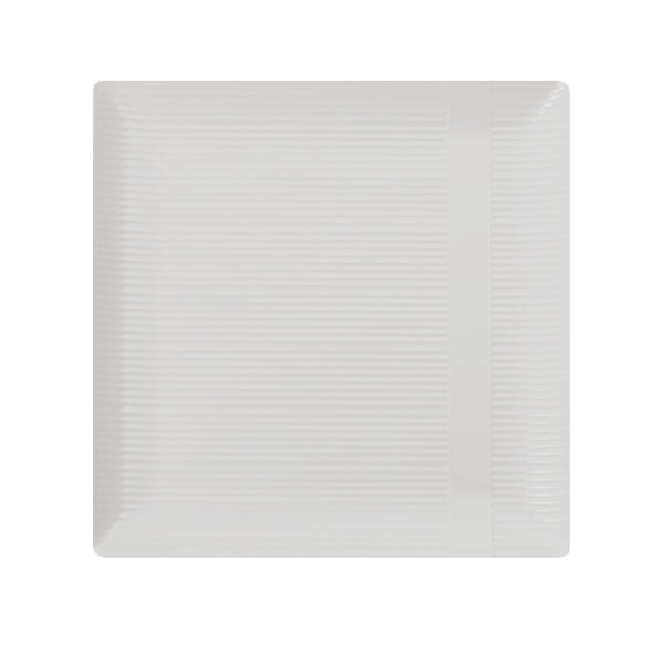 Case of 12 - Ivory 6.5" Zen Ridged Square Plastic Plates - 10 ct.