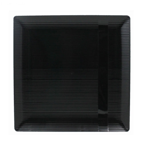 Case of 12 - Black 7.5" Zen Ridged Square Plastic Plates - 10 ct.