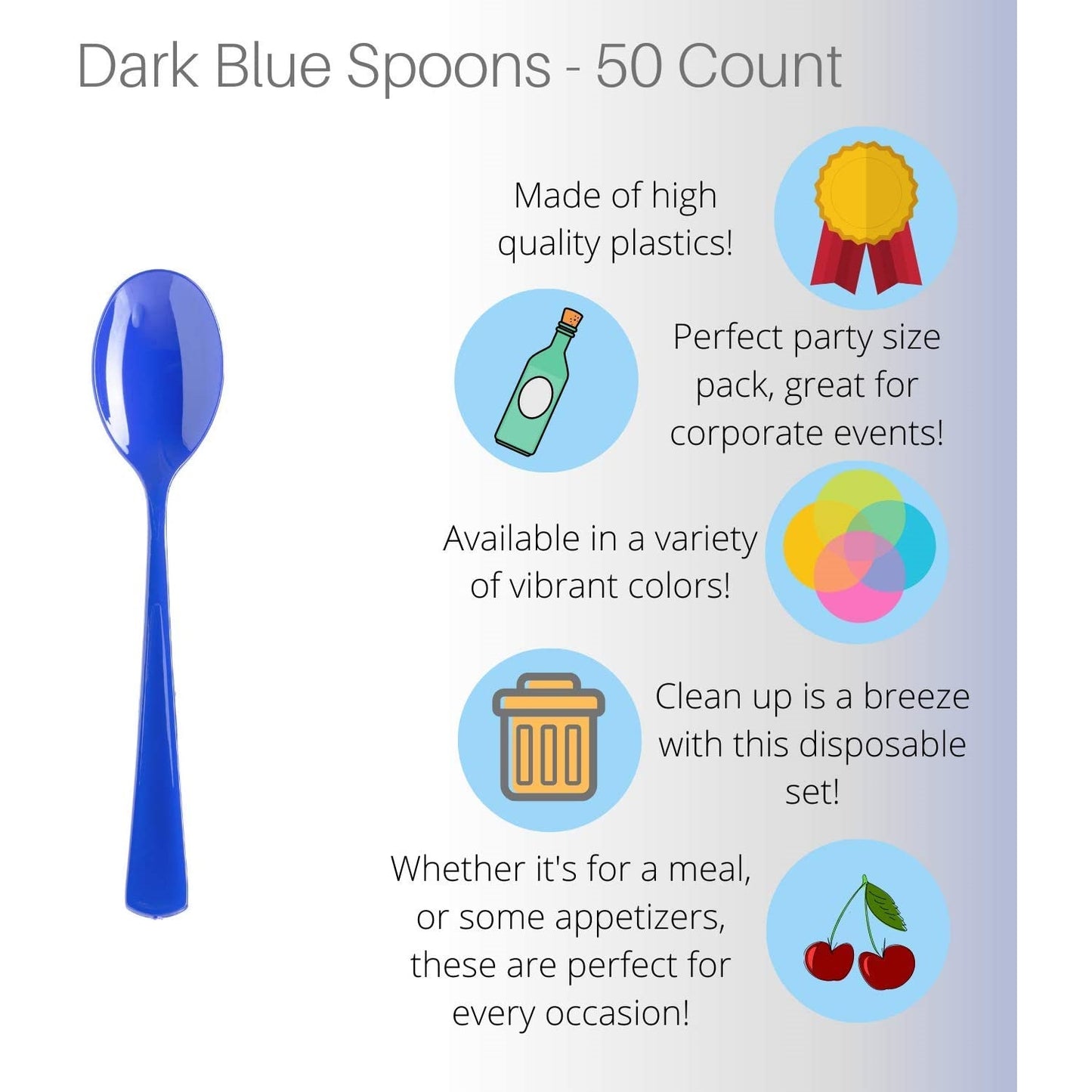 Heavy Duty Dark Blue Plastic Spoons - 50 Ct.