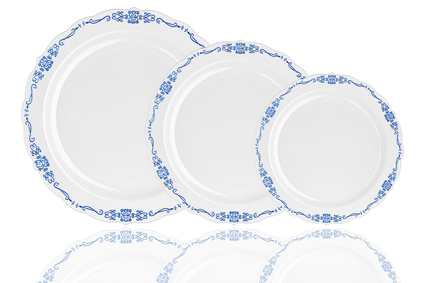 Case of 6 - 7.5" White / Navy Victorian Design Plates - 20 ct.