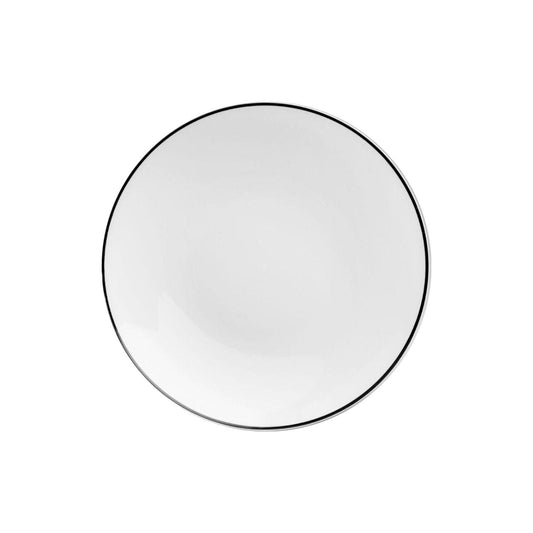 8" Classic White Design Plates - Black Rim 10 Ct.
