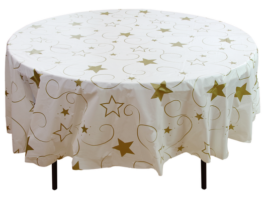 48 Pack 84" Round Gold Star Tablecovers