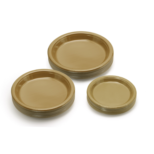 7 In. Gold Plastic Plates - 50 Ct.