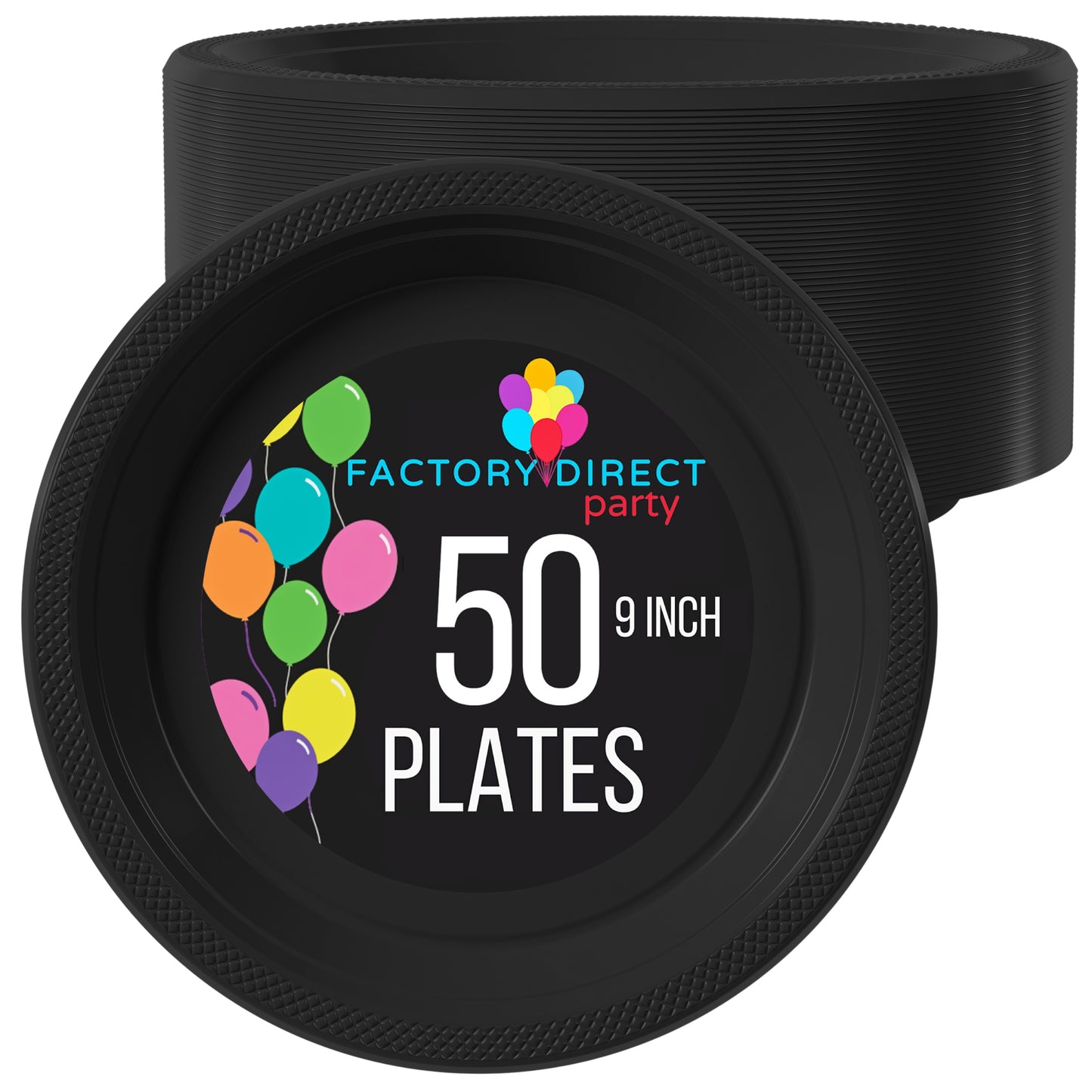 9 In. Black Plastic Plates - 50 Ct.