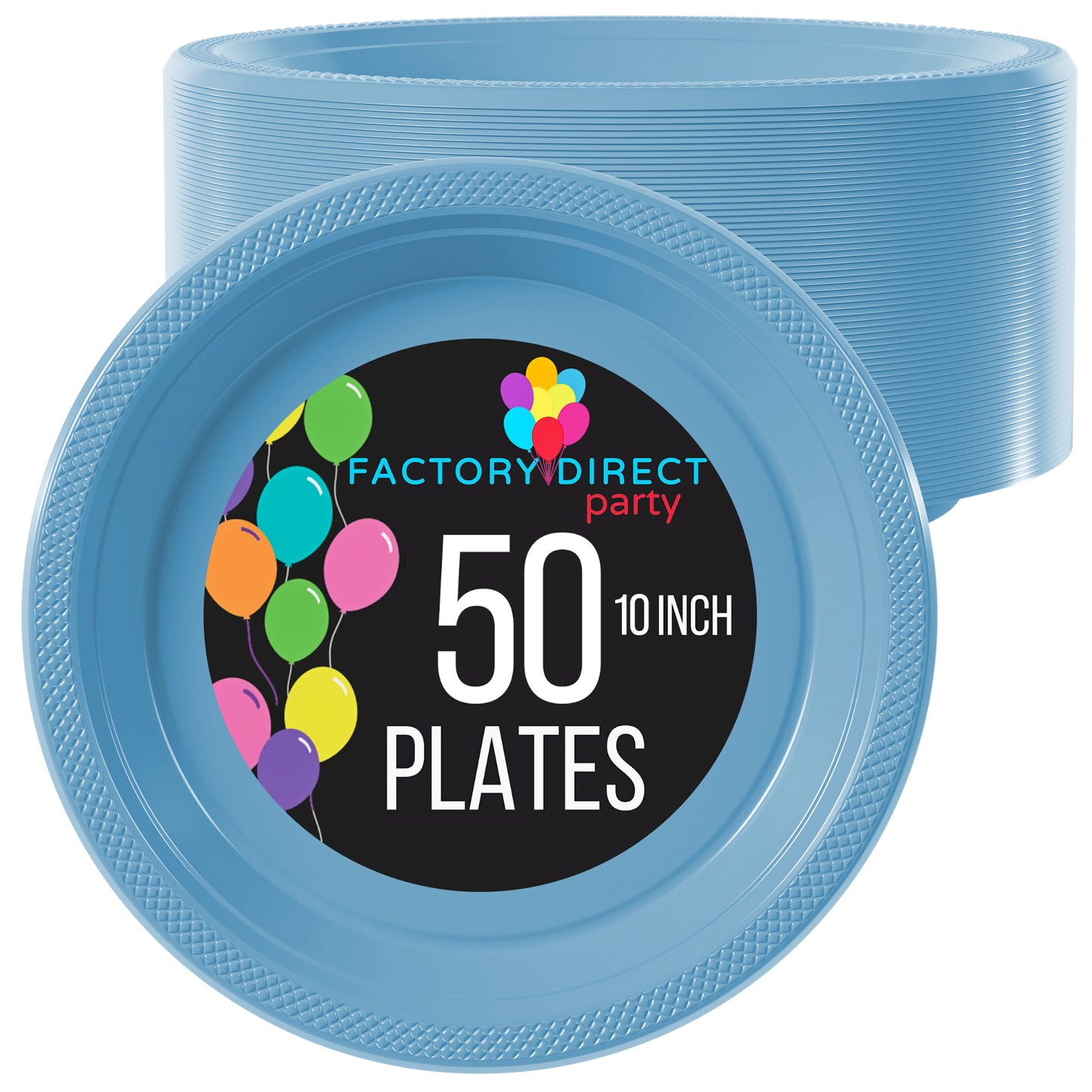 Case of 12 - 10" Plastic Plates 50 ct. - Light Blue