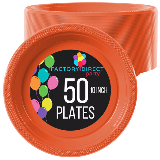 Case Of 12 - 10" Plastic Plates 50 ct. - Orange