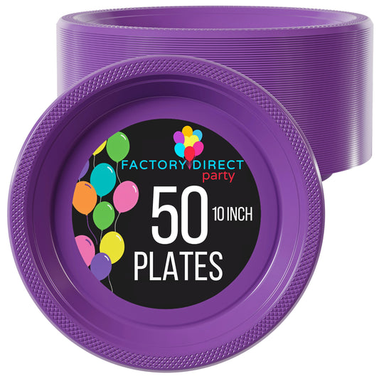 Case Of 12 - 10" Plastic Plates 50 ct. - Purple