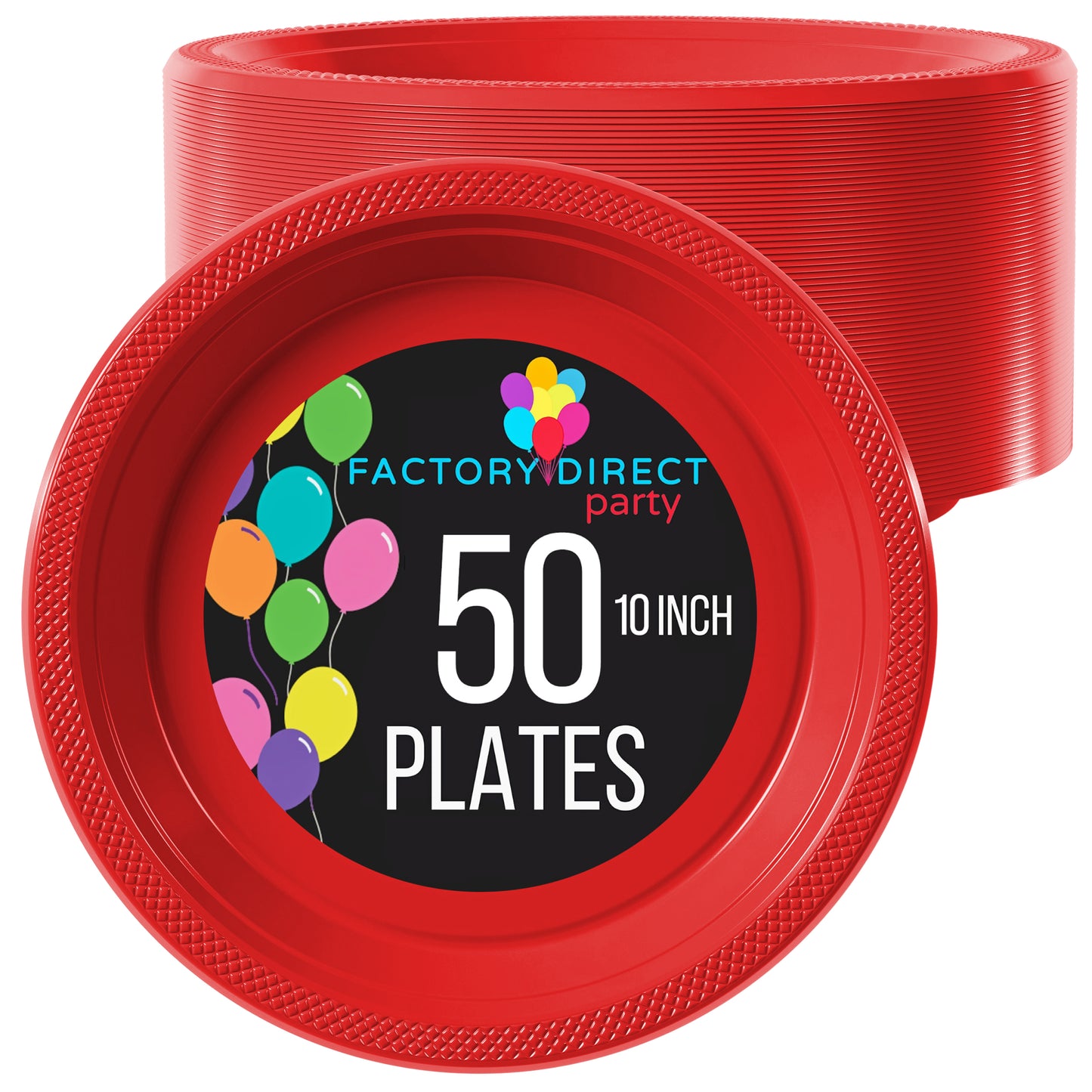 Case of 12 - 10" Plastic Plates 50 ct. - Red