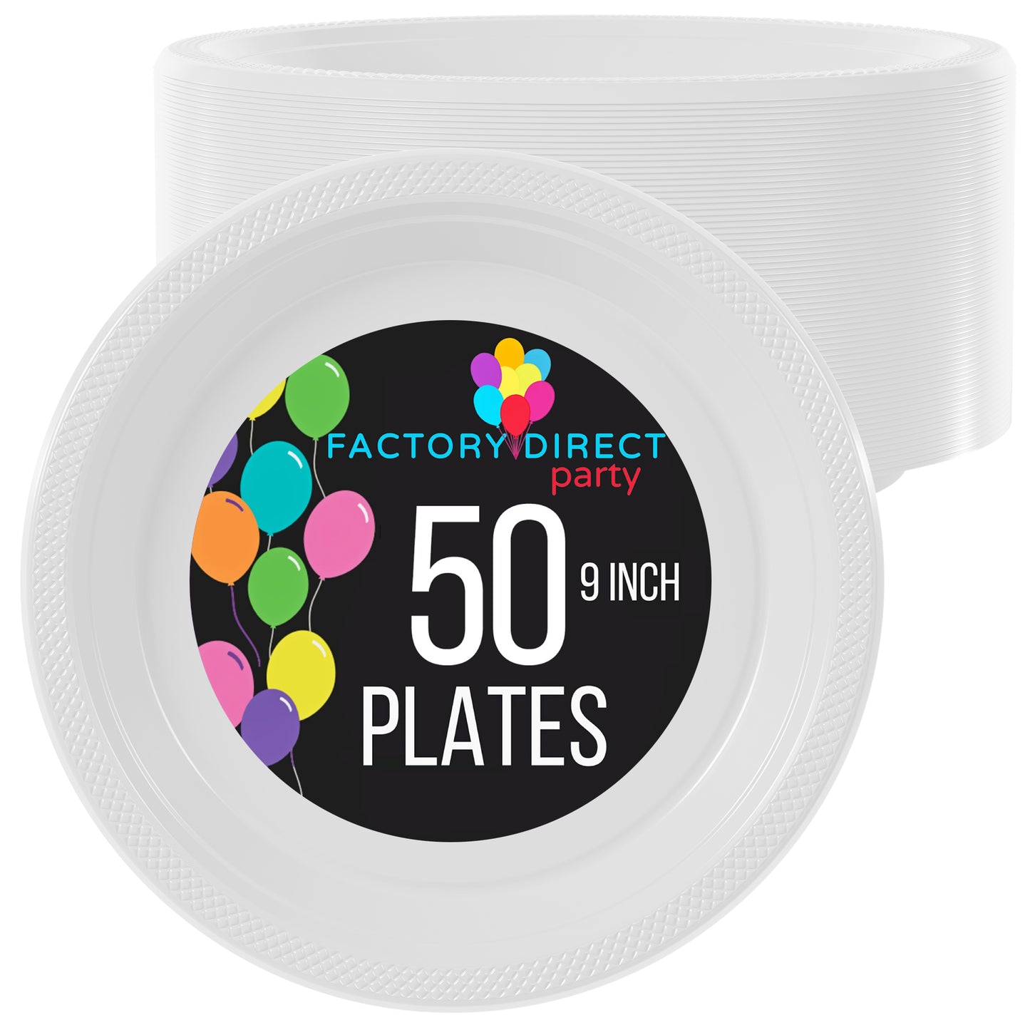 9 In. White Plastic Plates - 50 Ct.