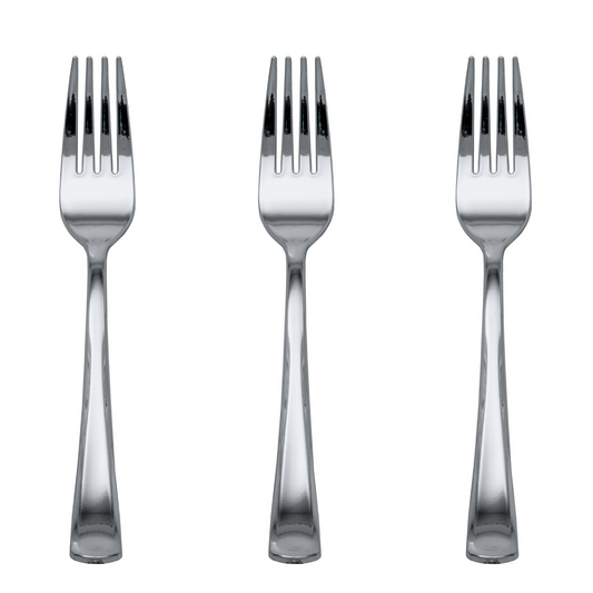 Case of 24 - Exquisite Classic Silver Plastic Forks - 20 ct.