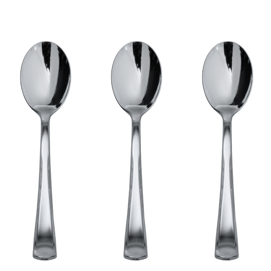 Case of 24 - Exquisite Classic Silver Plastic Spoons - 20 ct.