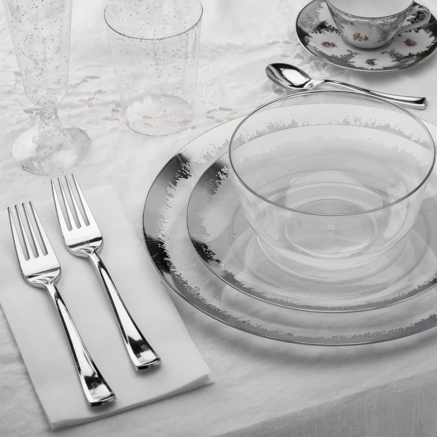 Case of 24 - Exquisite Classic Silver Plastic Forks - 20 ct.
