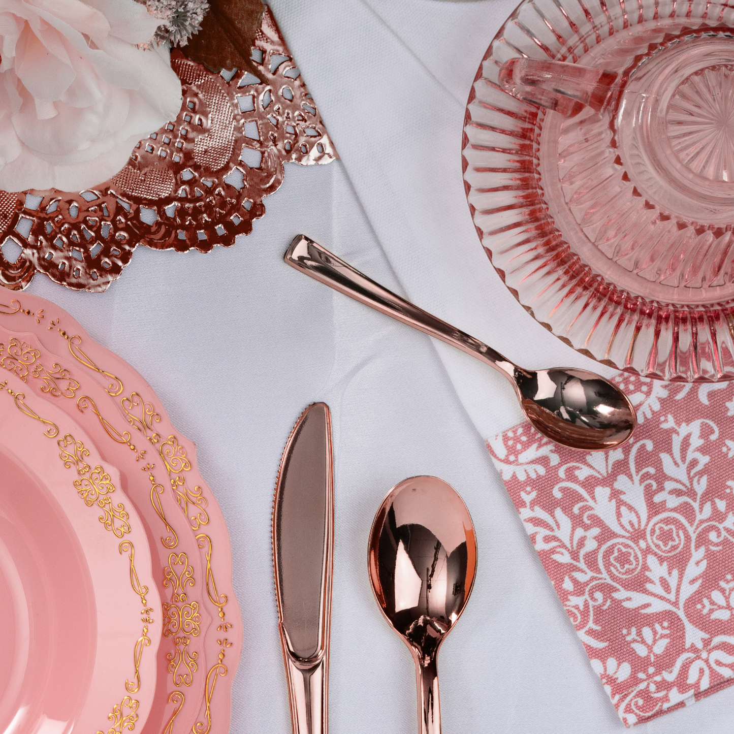 Case of 24 - Exquisite Classic Rose Gold Plastic Knives - 20 ct.