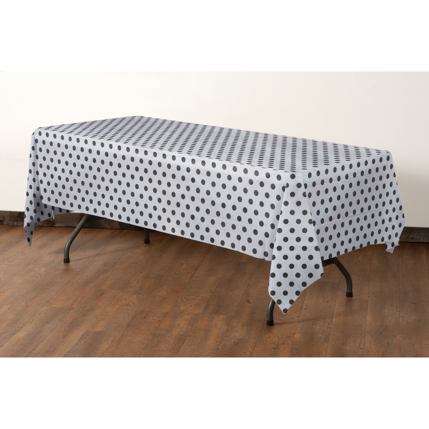 54"" x 108"" Printed Plastic Table cover - Black Polka Dot (48)