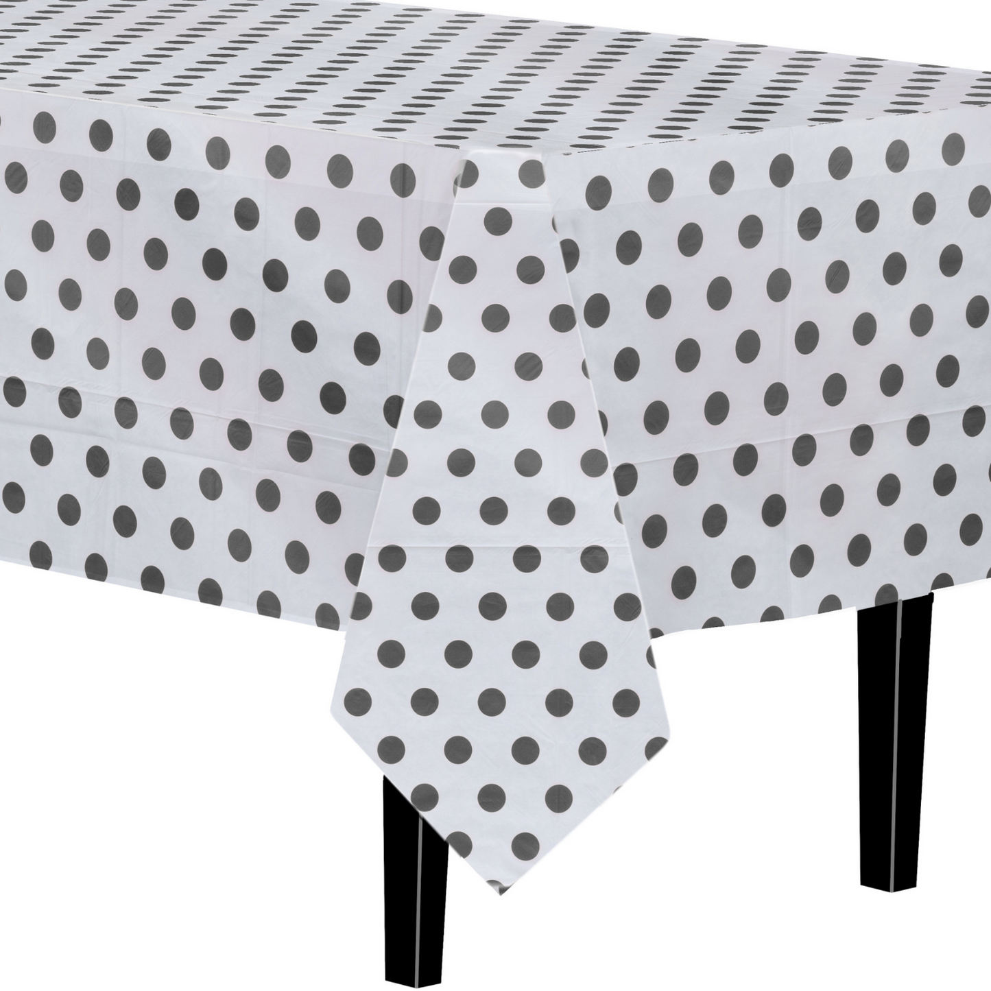 54"" x 108"" Printed Plastic Table cover - Black Polka Dot (48)