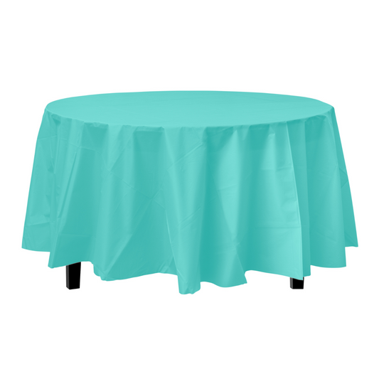 Aqua Plastic Tablecover 84" Round Case Of 96