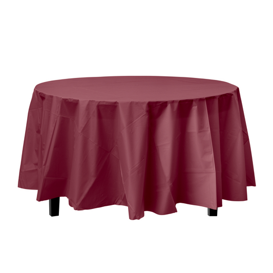 Burgundy Plastic Tablecover 84" Round Case Of 96