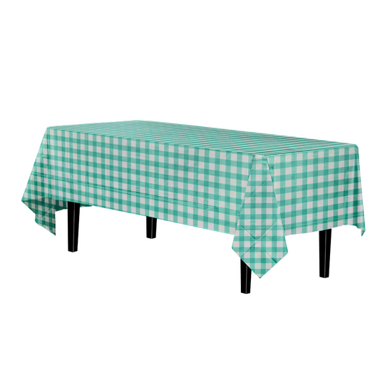 Case of 48 - 54" x 108" Printed Plastic Table cover - Green Gingham