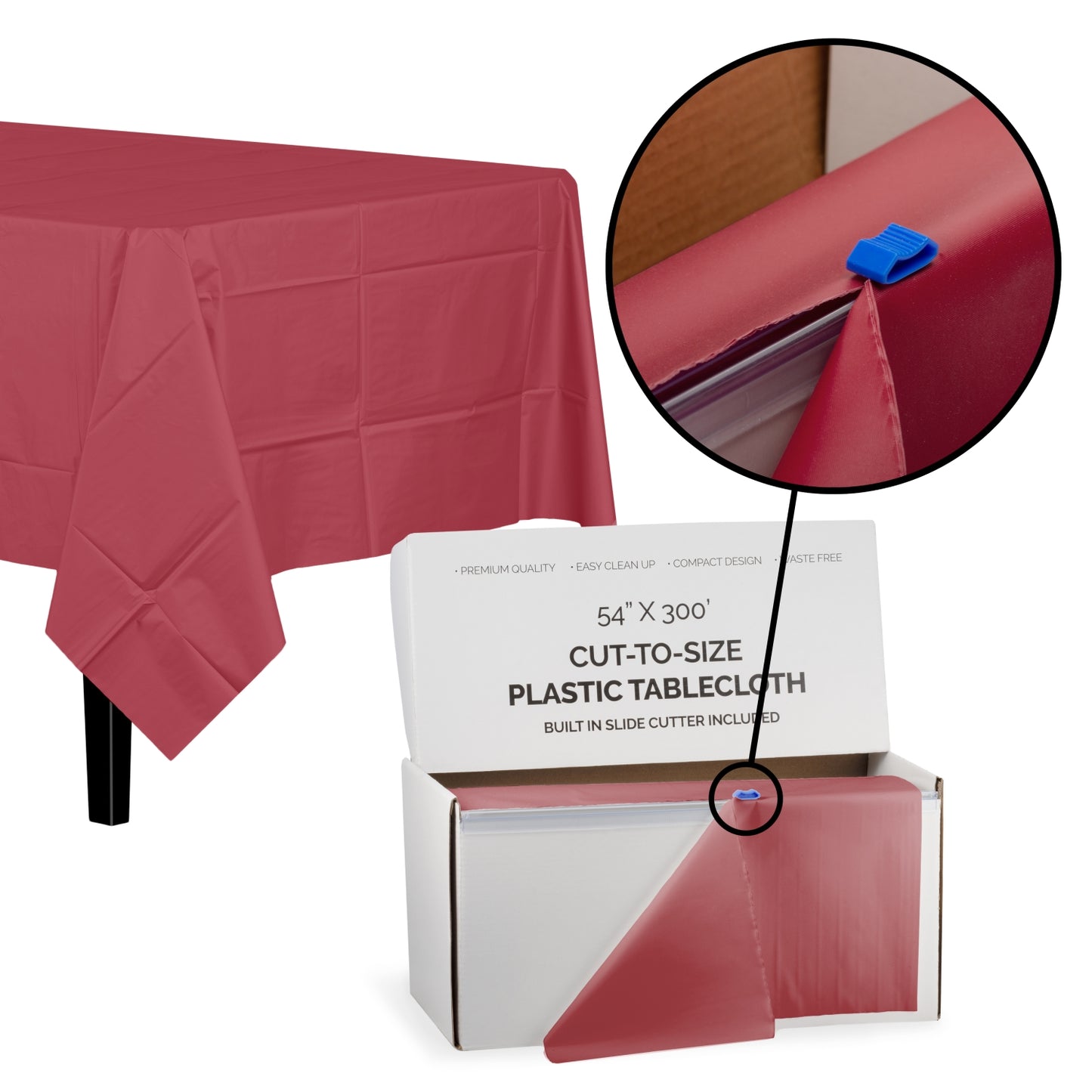 54" X 300' Select A Size Table Cover - Burgundy