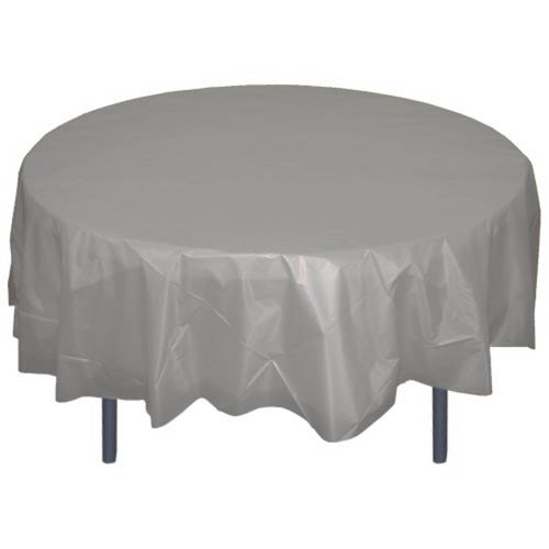 Silver Plastic Tablecover 84" Round Case Of 96