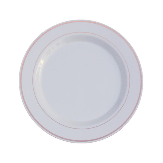 Case of 12 - 7.5" White & Rose Gold Line Premium Plates - 10 ct.