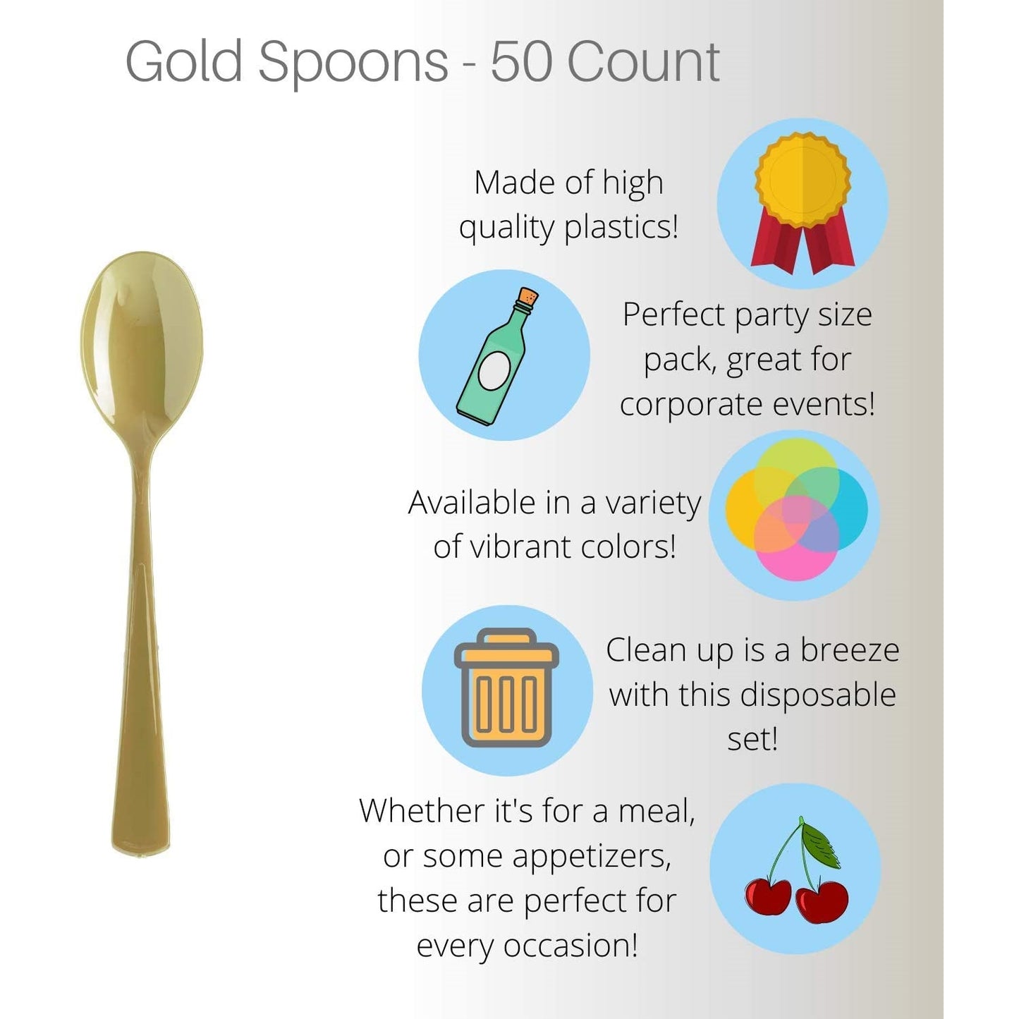 Heavy Duty Gold Plastic Spoons - 50 Ct.