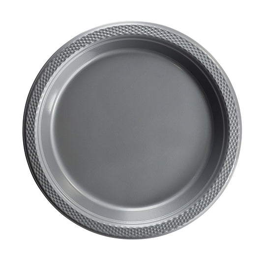 Case of 12 - 10" Plastic Plates 50 ct. - Silver