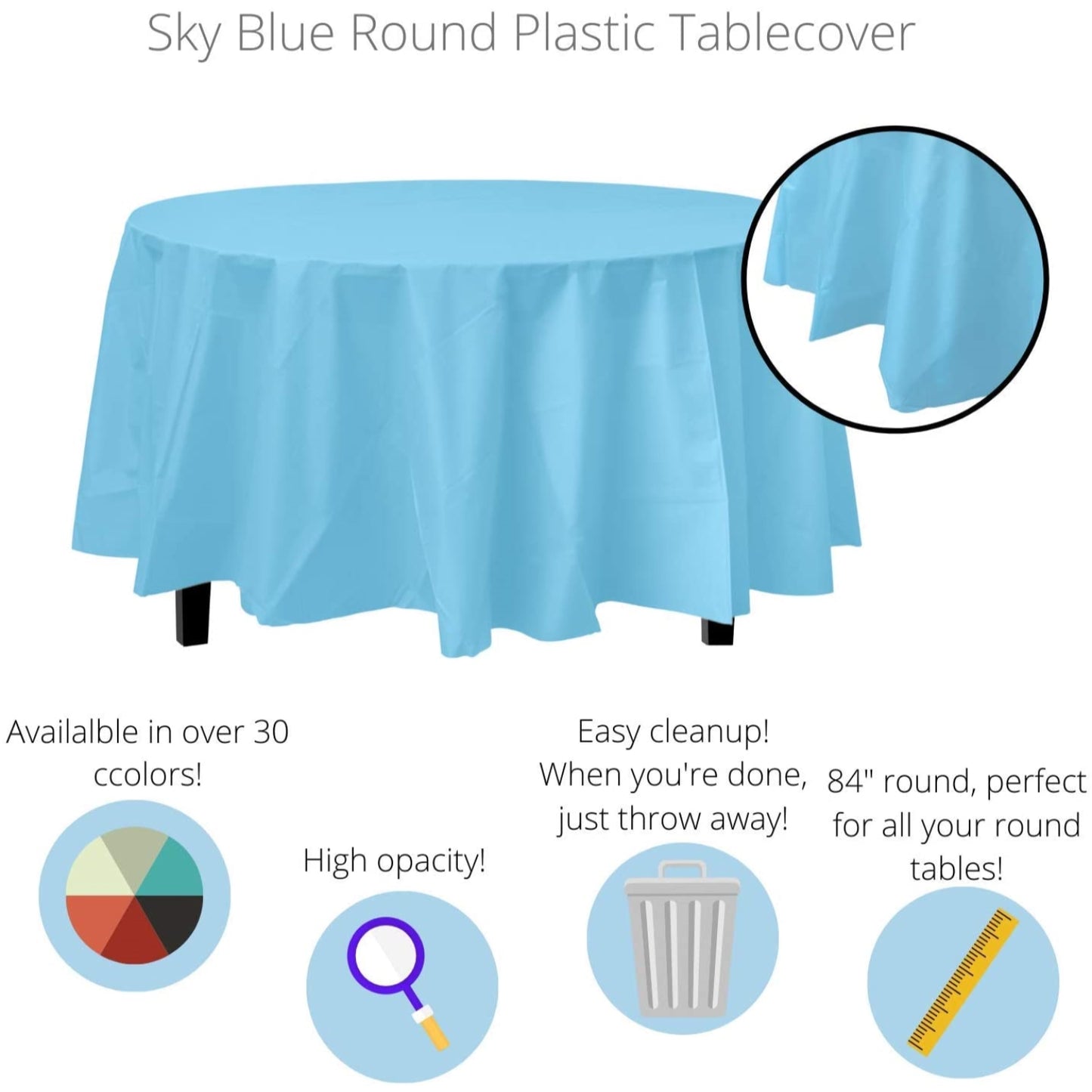 Premium Round Sky Blue Table Cover