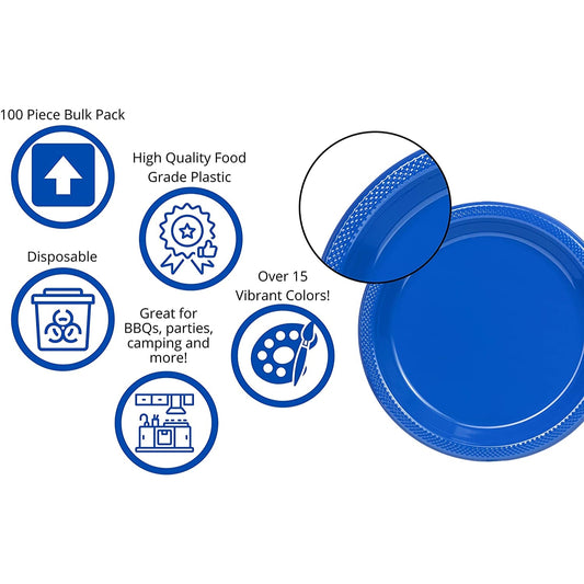Case of 12 - 10" Plastic Plates 50 ct. - Dark Blue