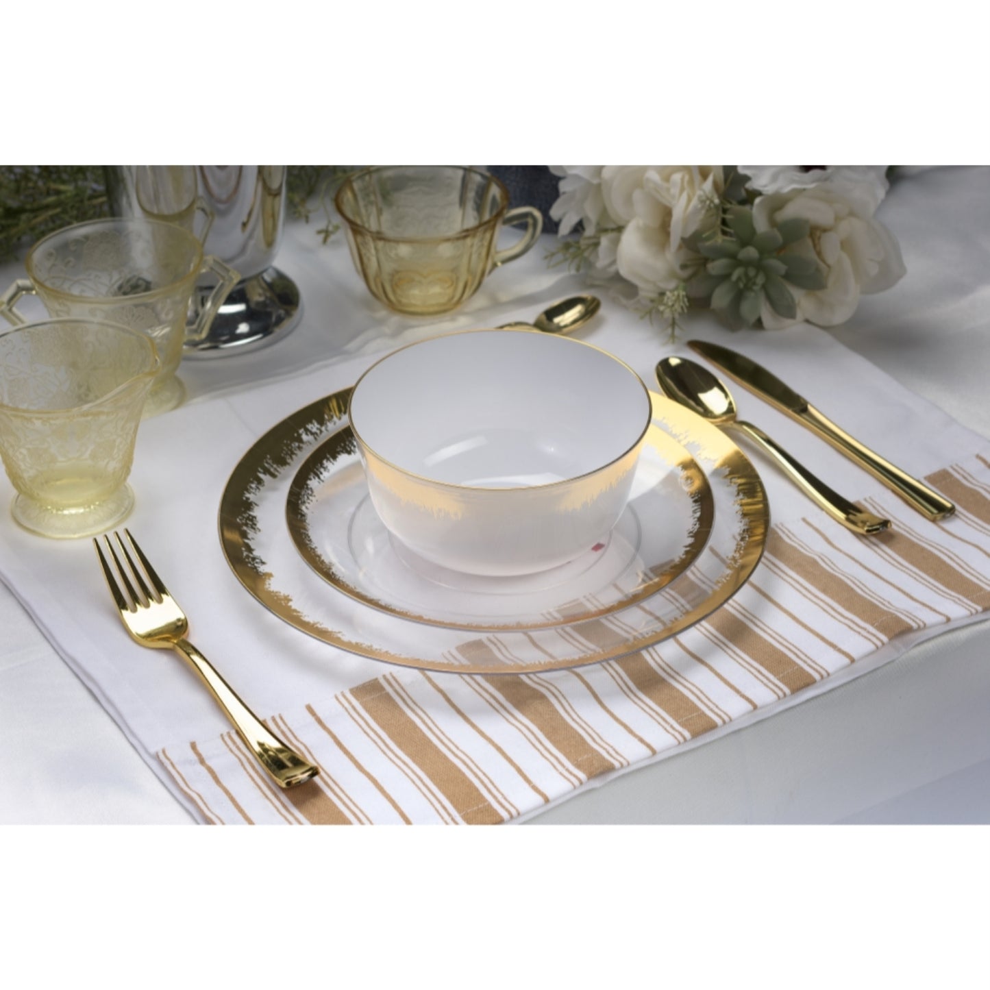 Case of 12 - 8" Gold Scratched Design Plastic Plates (10)
