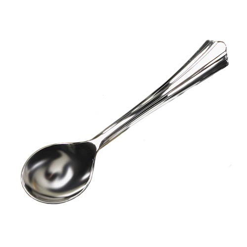 Reflective Silver Plastic Soup Spoons - 20 ct. (480)