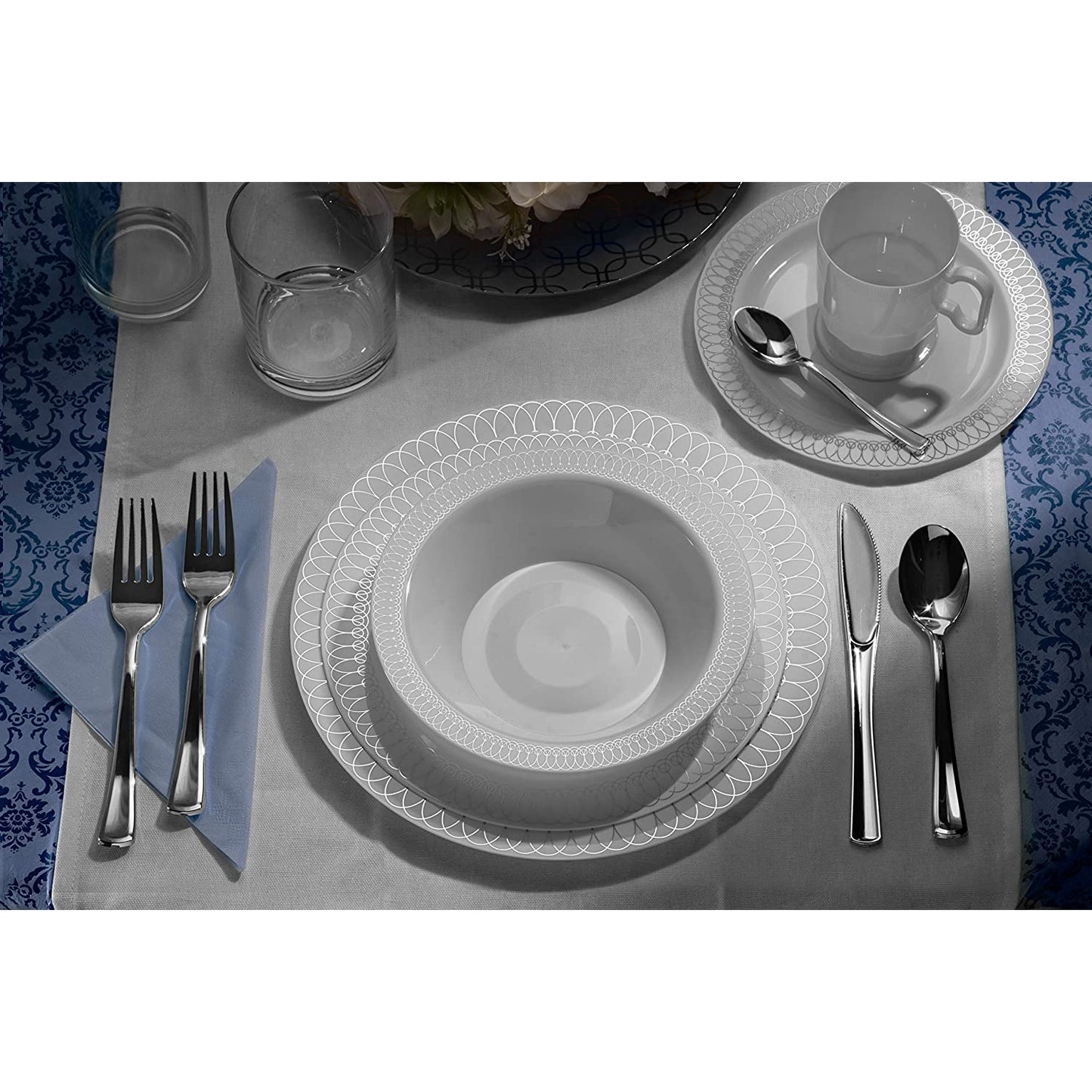9 In. Silver Ovals Design Plates - 10 Ct.